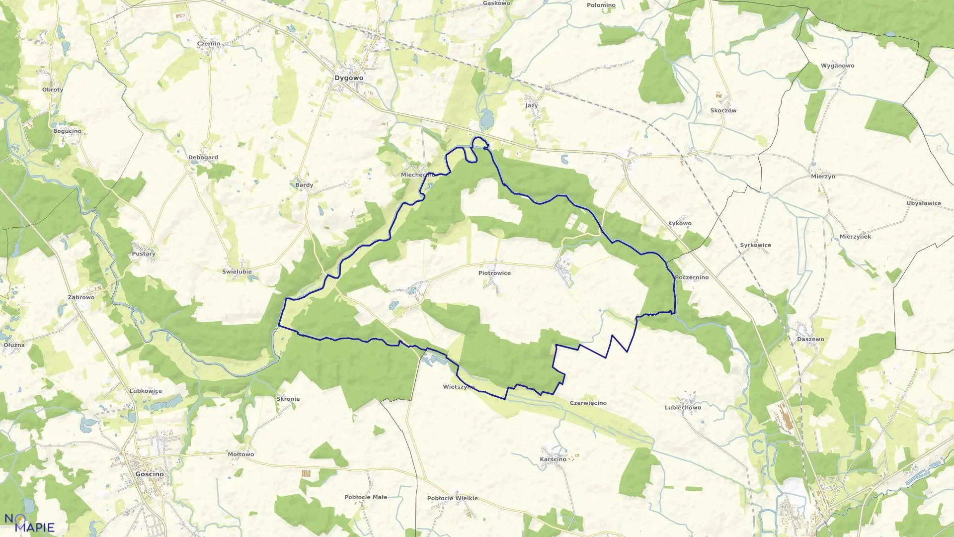 Mapa obrębu Piotrowice w gminie Dygowo