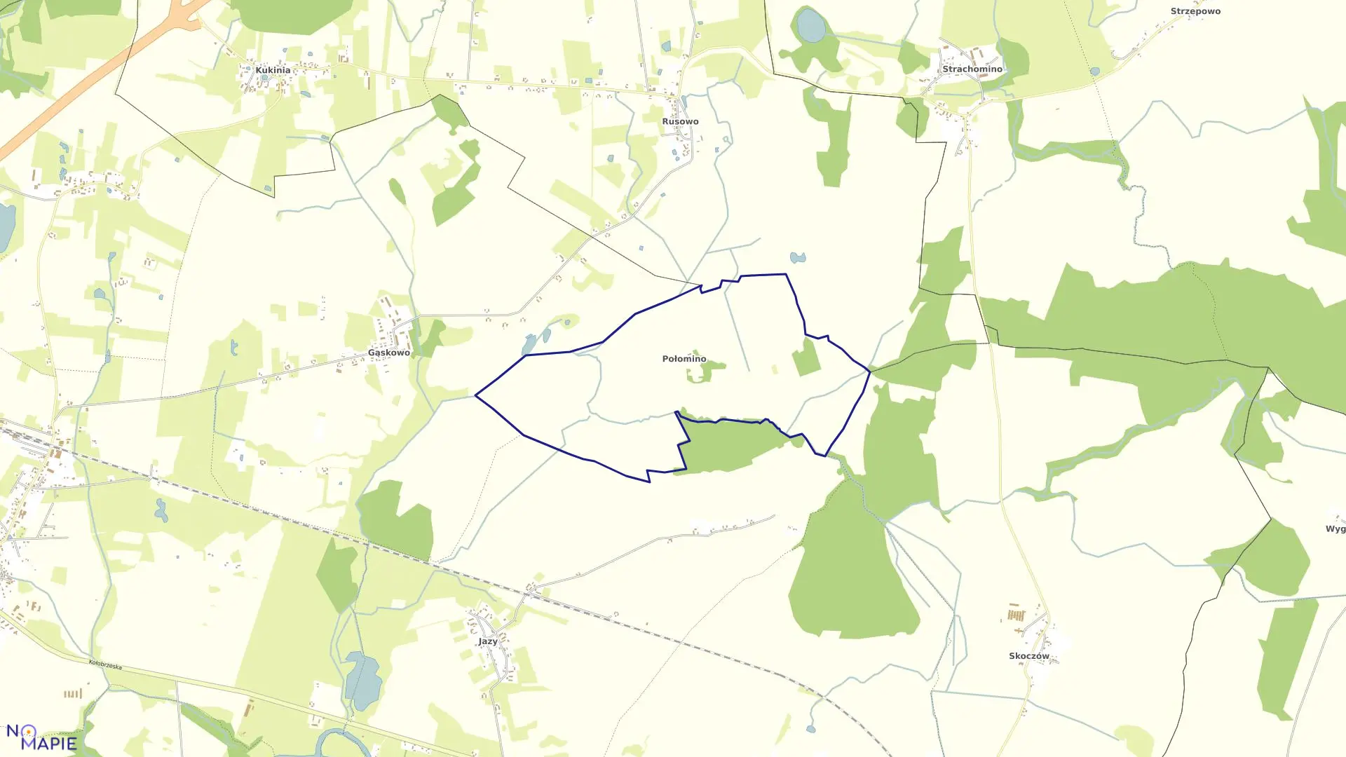 Mapa obrębu Połomino w gminie Dygowo